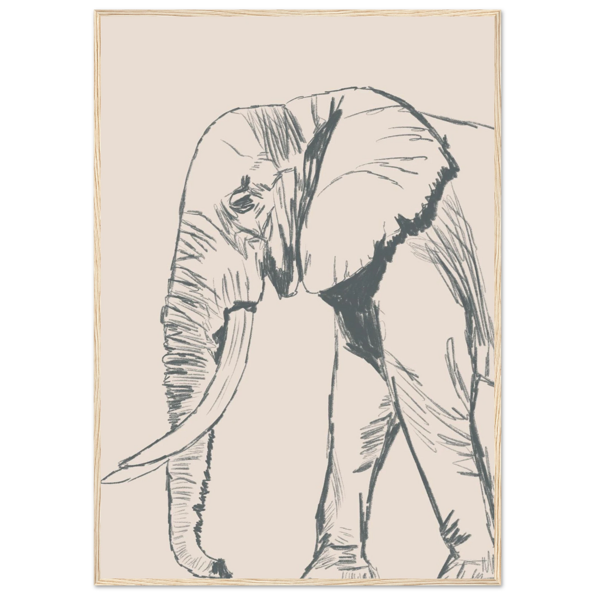 Le grand éléphant version couleur encadré, art animalier naturel