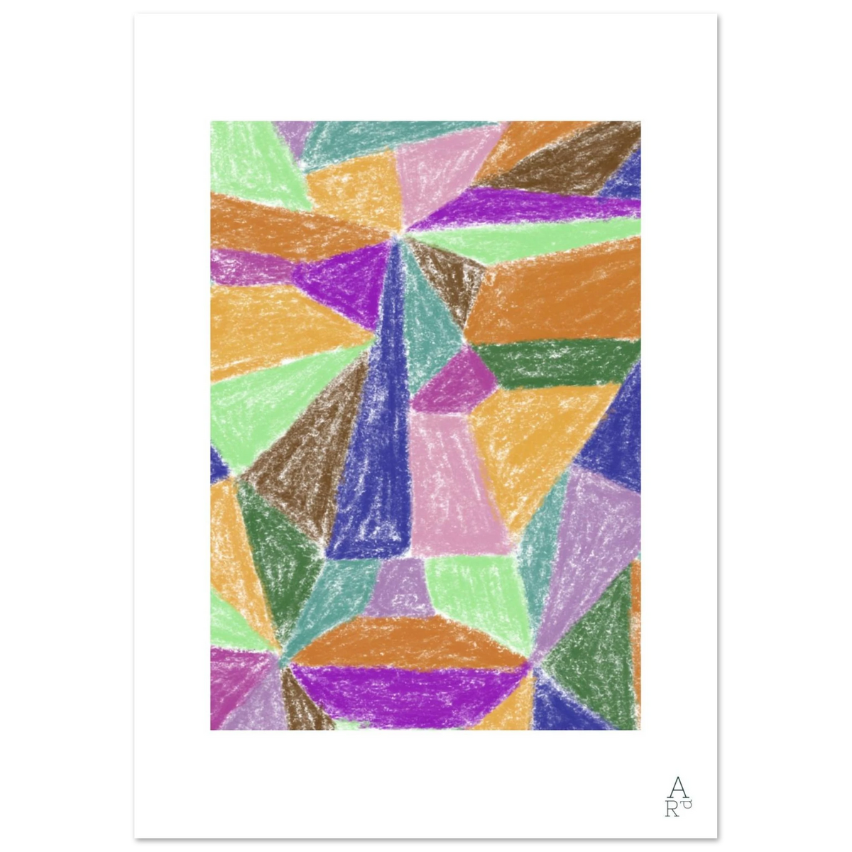 Patchworks N°3, composition géométrique colorée à la craie d'art par Aude de Riberolles