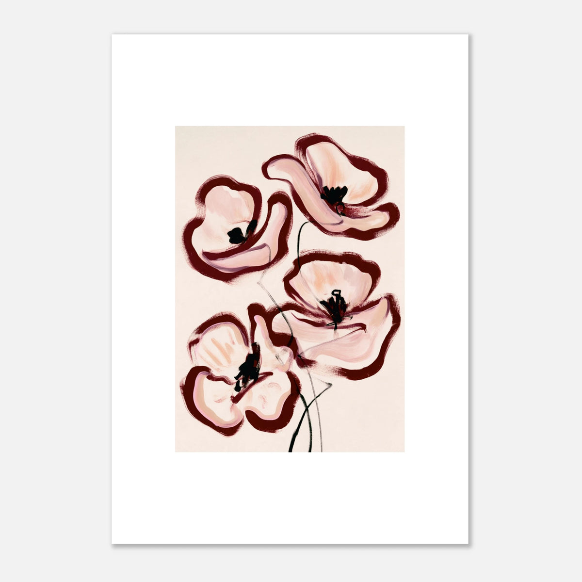 Peinture fleurs abstraites rose poudré bordeaux, affiche sur papier mat premium – ADR Gallery