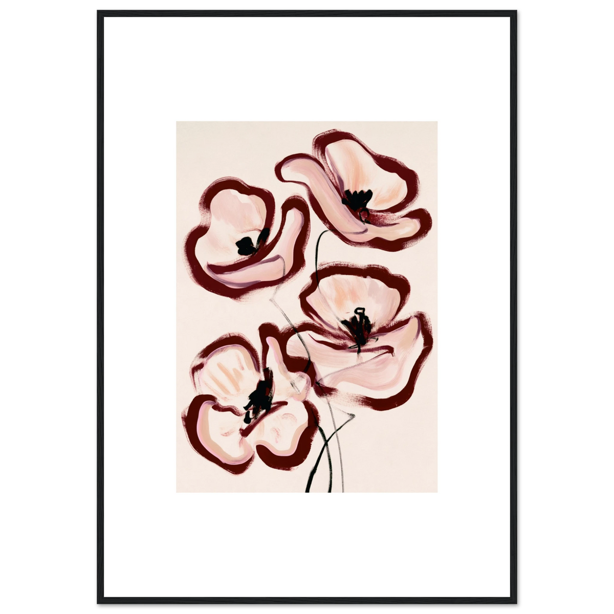 Peinture fleurs abstraites rose poudré bordeaux, affiche encadrée – visuel 6, ADR Gallery