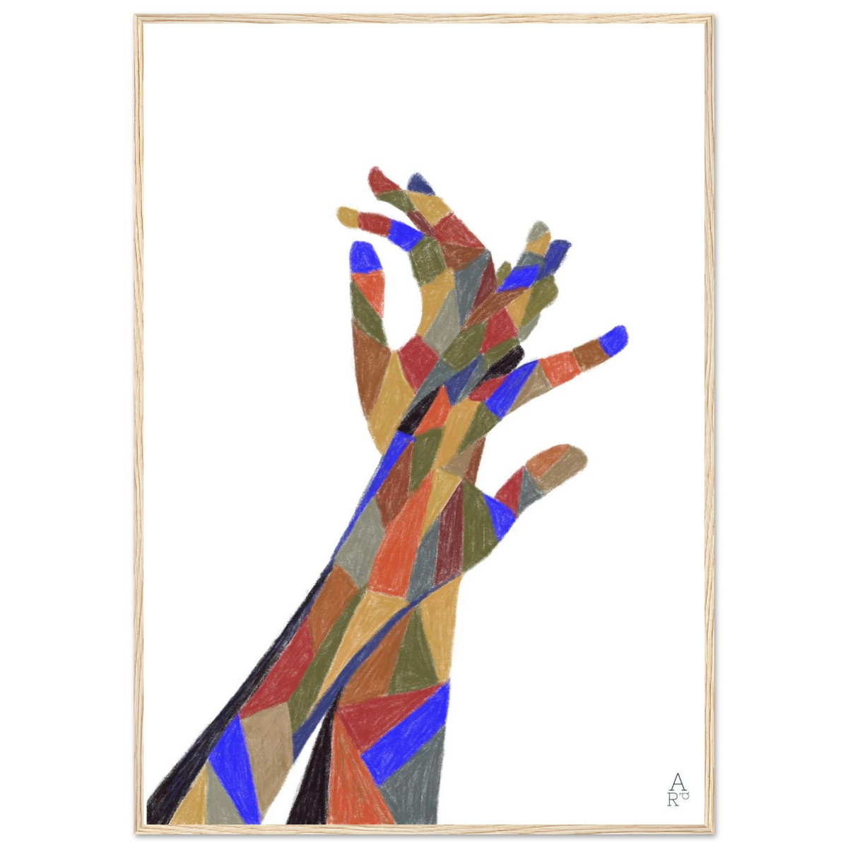 Affiche encadrée The Hands Patchwork N°1, craie d'art colorée par Aude de Riberolles