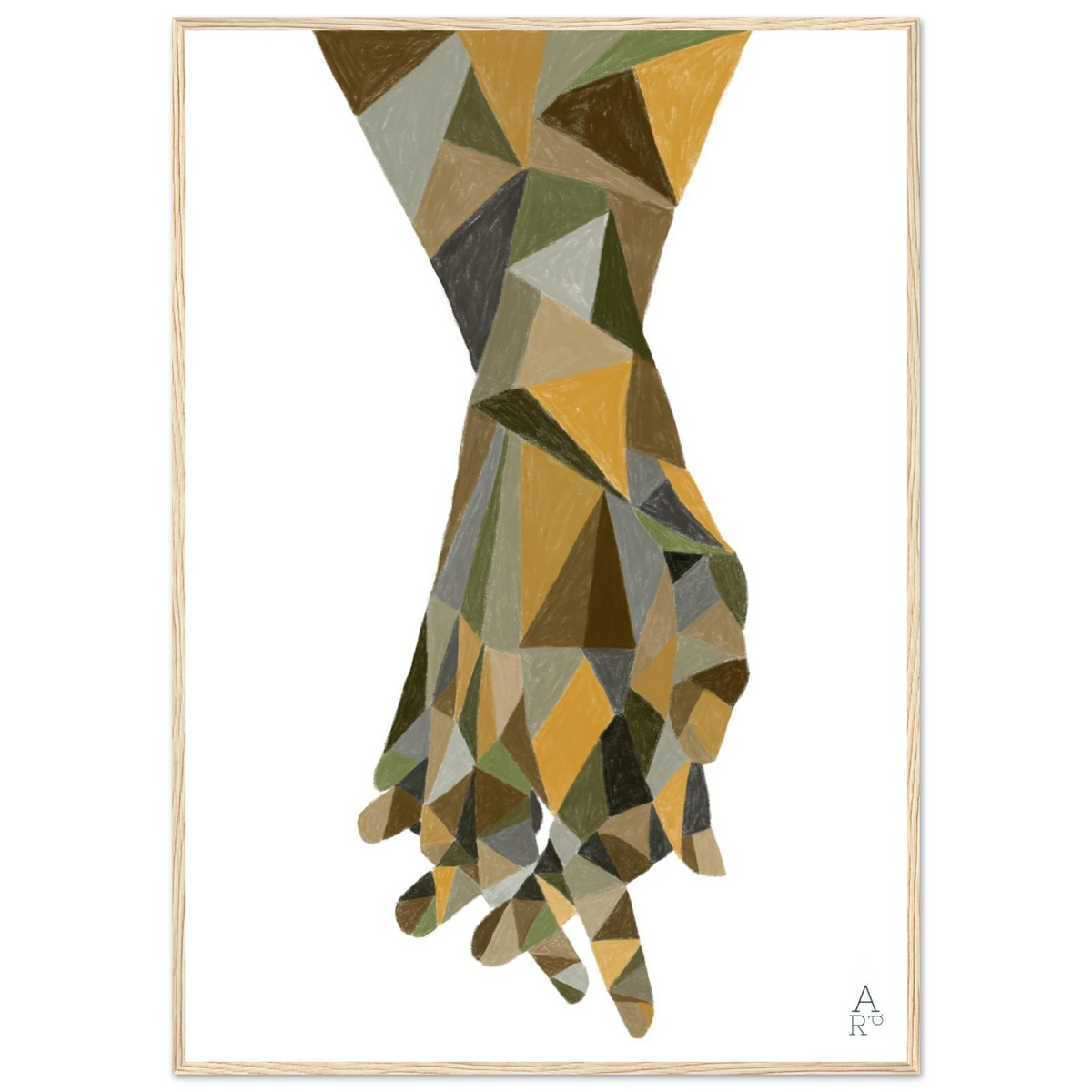 Affiche encadrée The Hands Patchwork N°2, deux mains entrelacées à la craie d'art – Aude de Riberolles