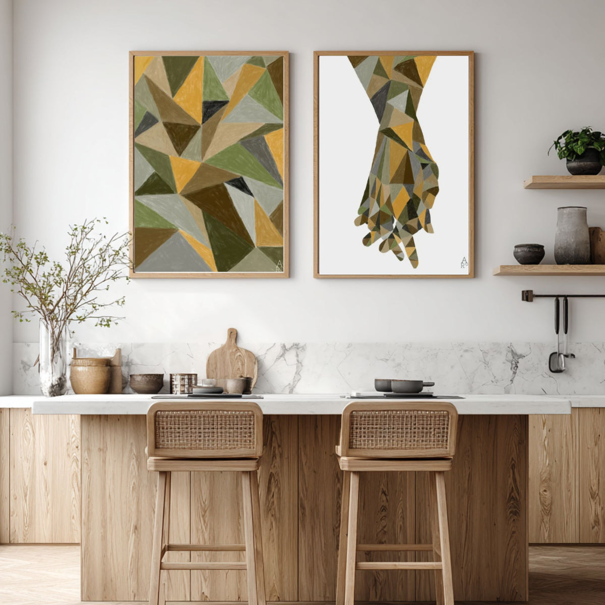 The Hands Patchwork N°2, craie d'art aux tons ocre, olive et brun par Aude de Riberolles
