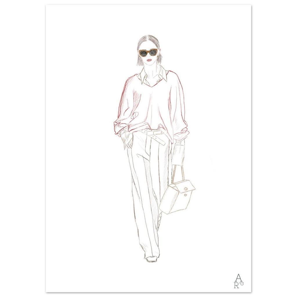 Woman walking N°1, silhouette féminine en marche au crayon par Aude de Riberolles – affiche d'art