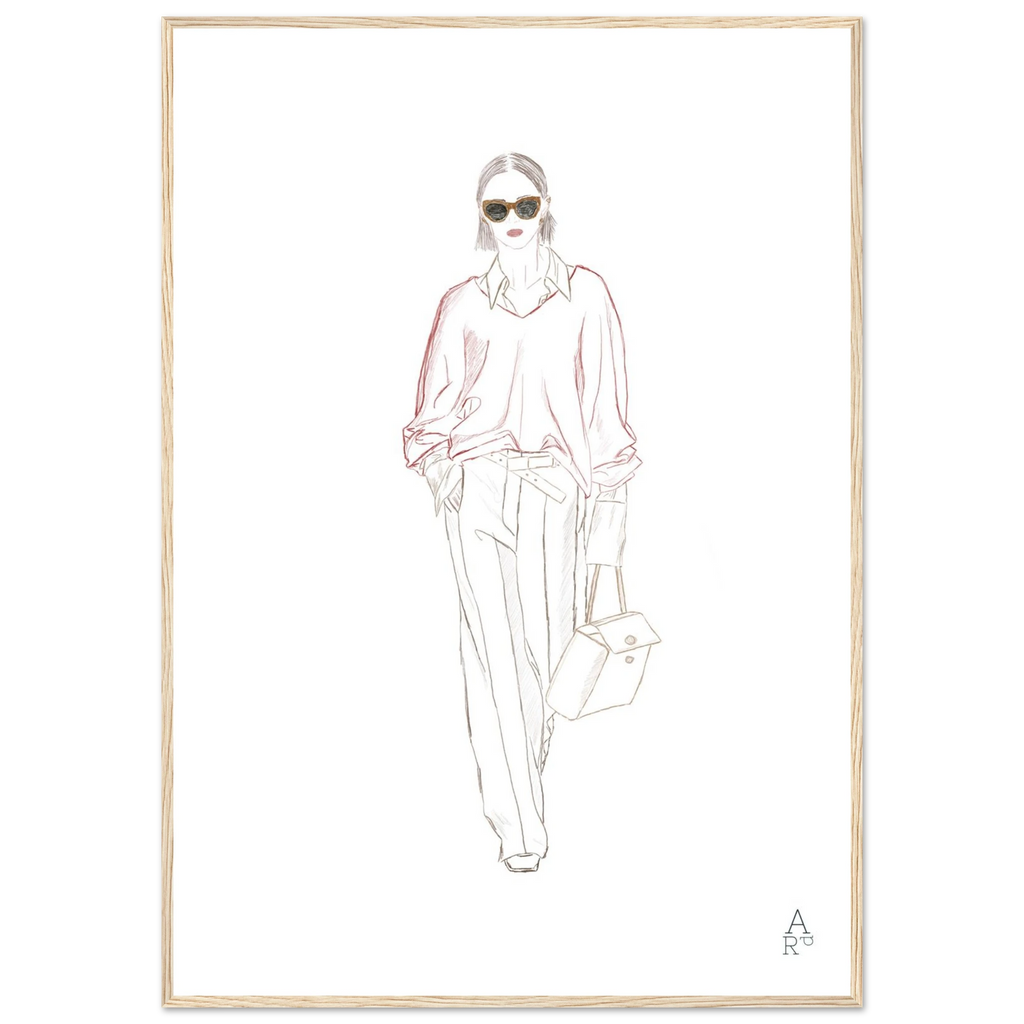 Woman walking N°1, œuvre originale au crayon encadrée, papier mat premium – Aude de Riberolles