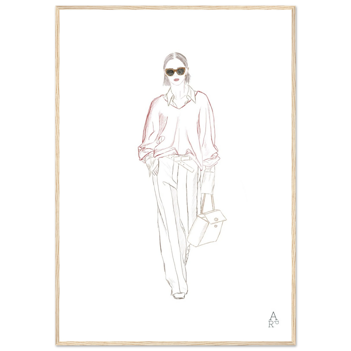Woman walking N°1, œuvre originale au crayon encadrée, papier mat premium – Aude de Riberolles